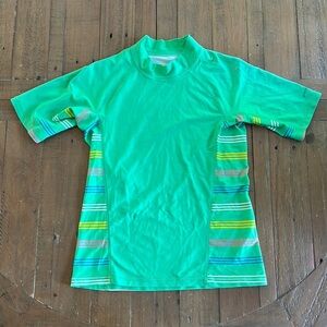 Patagonia green striped short sleeve rash guard